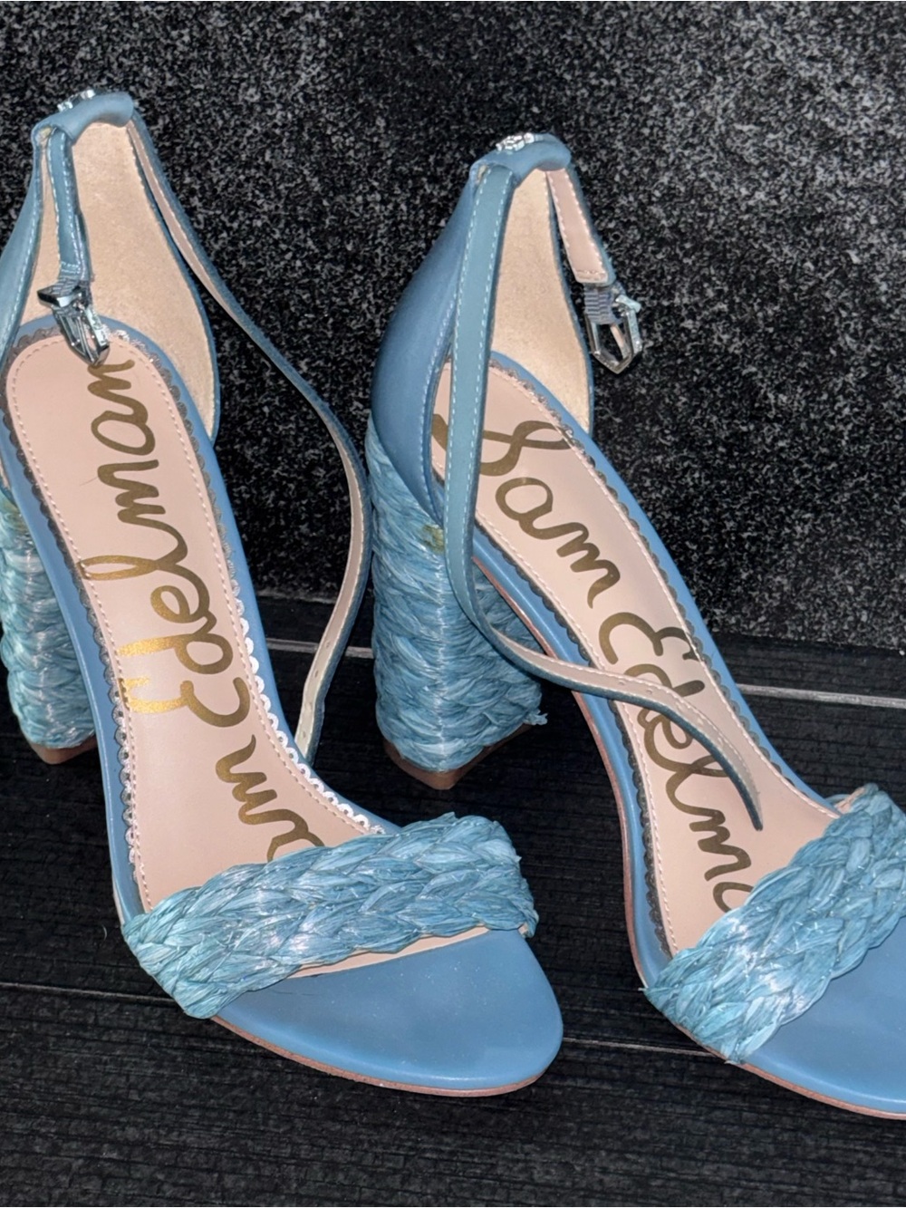 Sam Edelman Blue Braided Block Heel Sandals - Picture 1 of 6